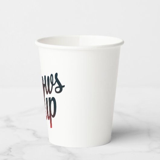 ellebogen omhoog papieren bekers (Links)