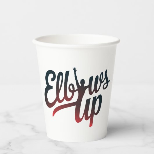 ellebogen omhoog papieren bekers (Voorkant)