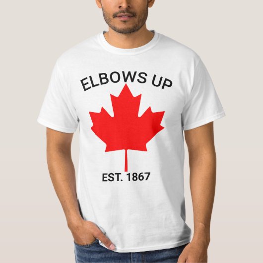 Ellebogen omhoog Shirt | Canada Strong | Steun Can (Voorkant)