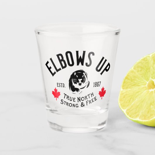 Ellebogen omhoog! Shot glaasje Glas (Voorkant)