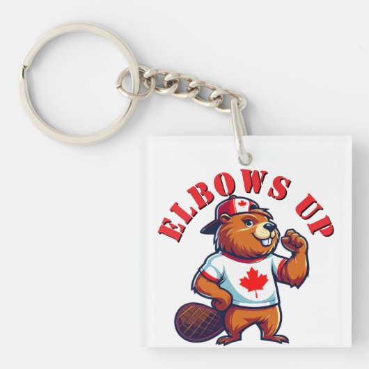 Elleboog Omhoog Canadese Bever Sleutelhanger (voorkant)