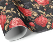 Ellegante rode rozen met gouden bladeren cadeaupapier (Rol Hoek)
