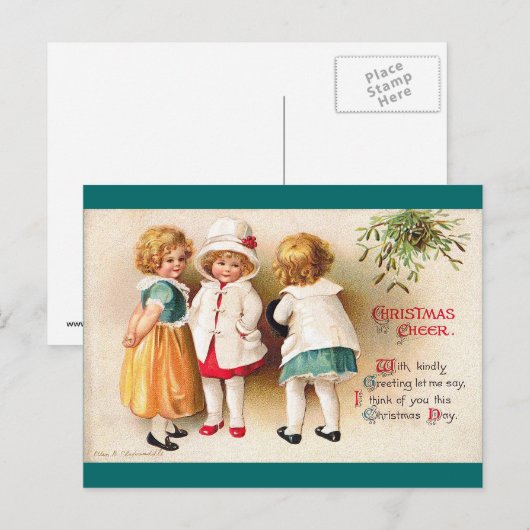 Ellen H. Clapsaddle - Drie Schattigee meisjes Feestdagenkaart (Voorkant / Achterkant)