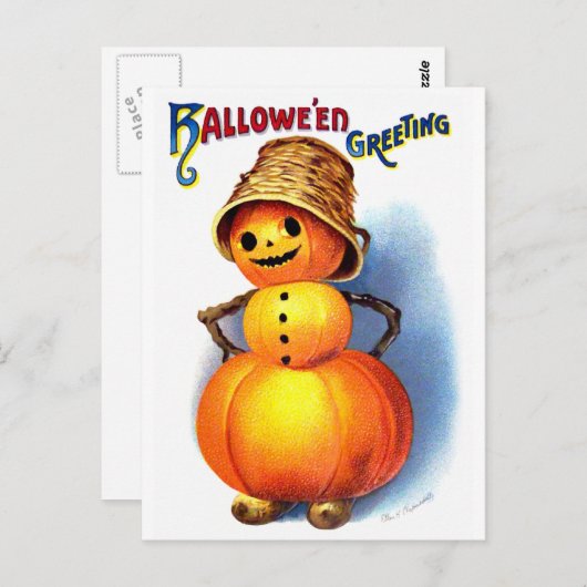 Ellen H. Clapsaddle: Funny Pumpkin Character Briefkaart (Voorkant / Achterkant)