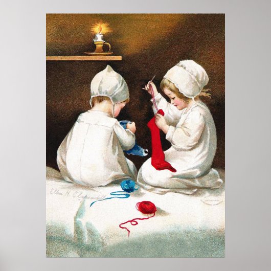 Ellen H. Clapsaddle: Girls Stitching Stockings Poster (Voorkant)