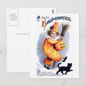 Ellen H. Clapsaddle: Halloween Harlequin met kat Briefkaart (Voorkant / Achterkant)