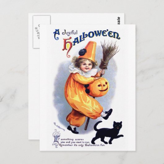 Ellen H. Clapsaddle: Halloween Harlequin met kat Briefkaart (Voorkant / Achterkant)