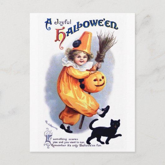 Ellen H. Clapsaddle: Halloween Harlequin met kat Briefkaart (Voorkant)