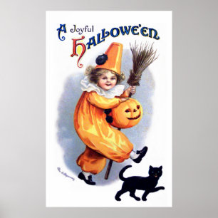 Ellen H. Clapsaddle: Halloween Harlequin with Cat Poster