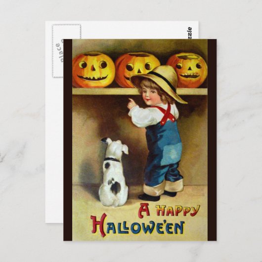 Ellen H. Clapsaddle: Jongen, Dog en Jack O'Lantern Briefkaart (Voorkant / Achterkant)