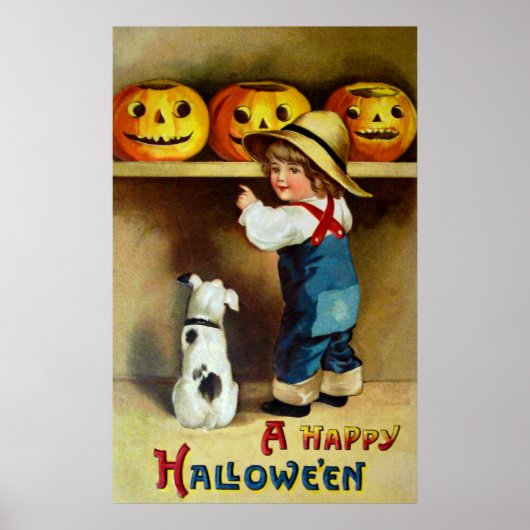 Ellen H. Clapsaddle: Jongen, Dog en Jack O'Lantern Poster (Voorkant)