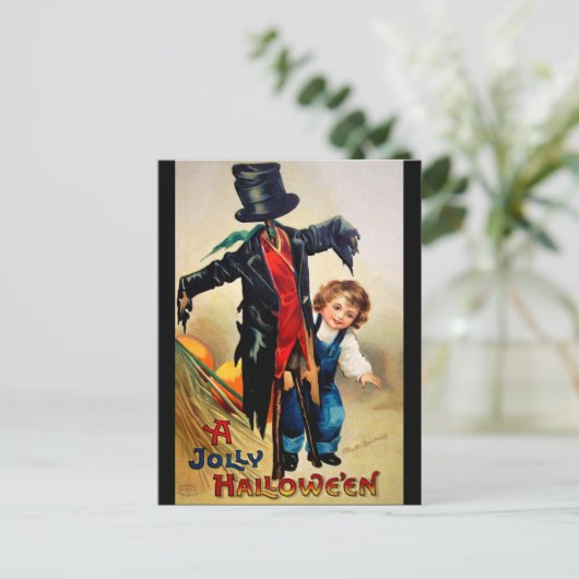 Ellen H. Clapsaddle: Jongen met Scarecrow Briefkaart (Staand voorkant)