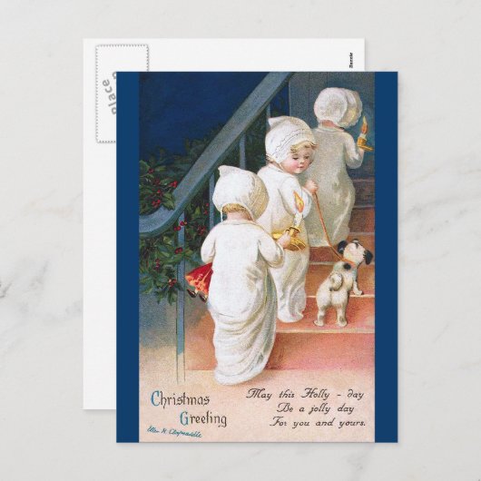 Ellen H. Clapsaddle: Kerstavond Toddler Girls Feestdagenkaart (Voorkant / Achterkant)