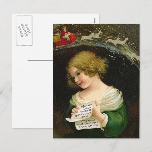 Ellen H. Clapsaddle - Kerstmeisje met brief Feestdagenkaart (Voorkant / Achterkant)