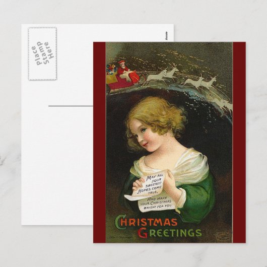 Ellen H. Clapsaddle - Kerstmeisje met brief Feestdagenkaart (Voorkant / Achterkant)