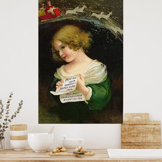 Ellen H. Clapsaddle - Kerstmeisje met brief Poster (Keuken)