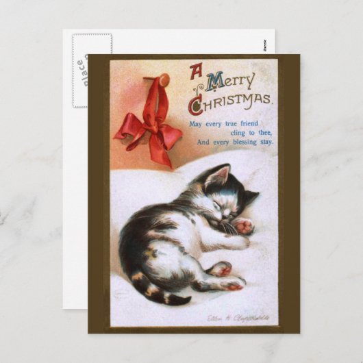 Ellen H. Clapsaddle: Kerstmis Kitten Feestdagenkaart (Voorkant / Achterkant)