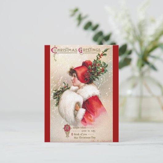 Ellen H. Clapsaddle - Kerstvrouw in het rood Feestdagenkaart (Staand voorkant)