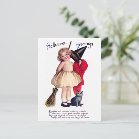 Ellen H. Clapsaddle: Kleine heks met kat Briefkaart (Staand voorkant)