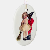 Ellen H. Clapsaddle: Kleine heks met kat Keramisch Ornament (Rechts)