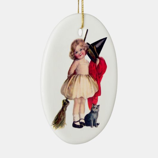 Ellen H. Clapsaddle: Kleine heks met kat Keramisch Ornament (Rechts)