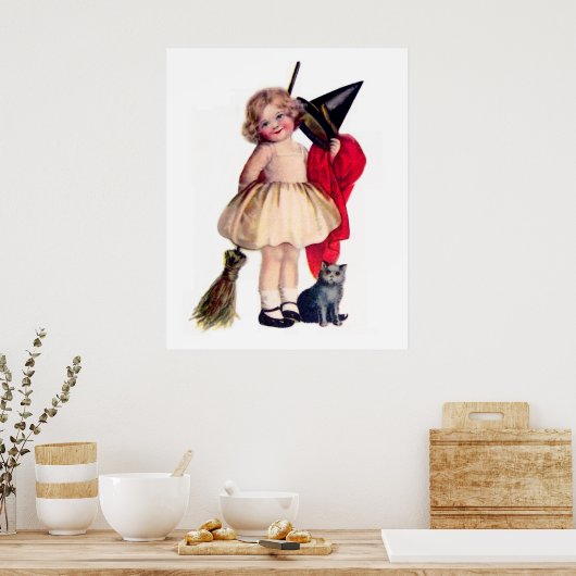 Ellen H. Clapsaddle: Kleine heks met kat Poster (Keuken)