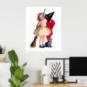 Ellen H. Clapsaddle: Kleine heks met kat Poster (Thuiskantoor)