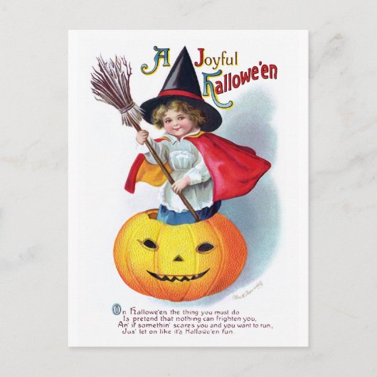 Ellen H. Clapsaddle: Little Pumpkin Witch Briefkaart (Voorkant)