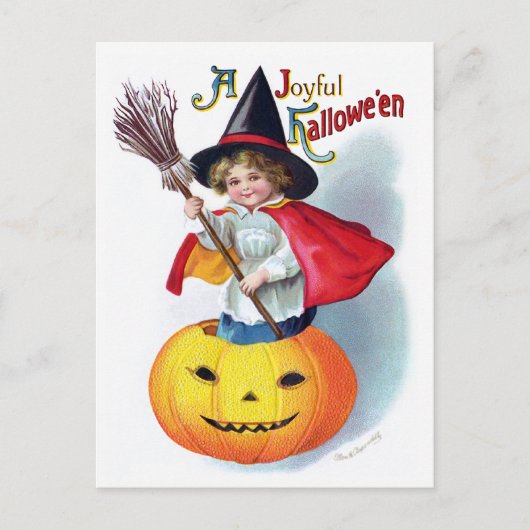 Ellen H. Clapsaddle: Little Pumpkin Witch Briefkaart (Voorkant)