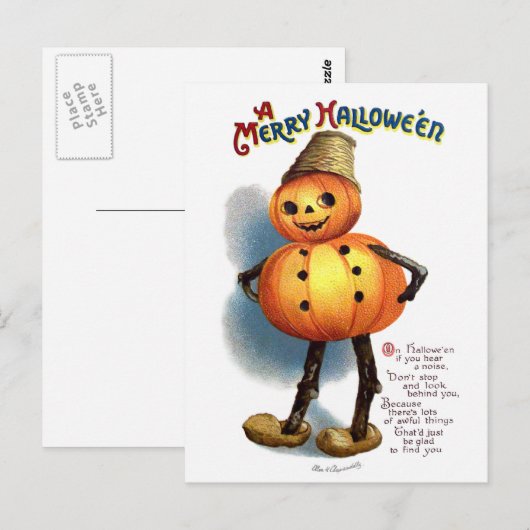 Ellen H. Clapsaddle: Pumpkin Boy Briefkaart (Voorkant / Achterkant)