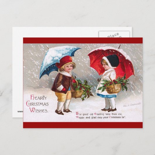Ellen H. Clapsaddle - Twee kinderen met paraplu's Feestdagenkaart (Voorkant / Achterkant)