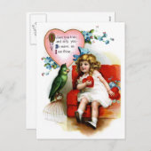 Ellen H. Clapsaddle: Valentijn meisje met papegaai Feestdagenkaart (Voorkant / Achterkant)