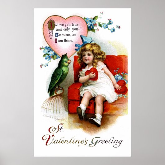 Ellen H. Clapsaddle: Valentine Girl with Parrot Poster (Voorkant)