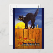 Ellen H. Clapsaddle: Zwarte kat op een hek Briefkaart (Voorkant / Achterkant)