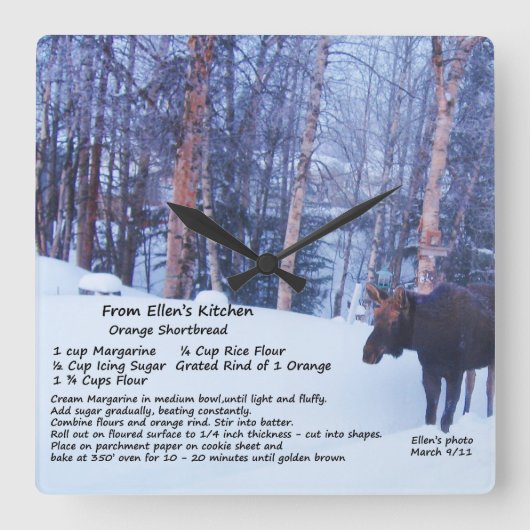 Ellen's Kitchen Moose Wall Clock Vierkante Klok (Voorkant)