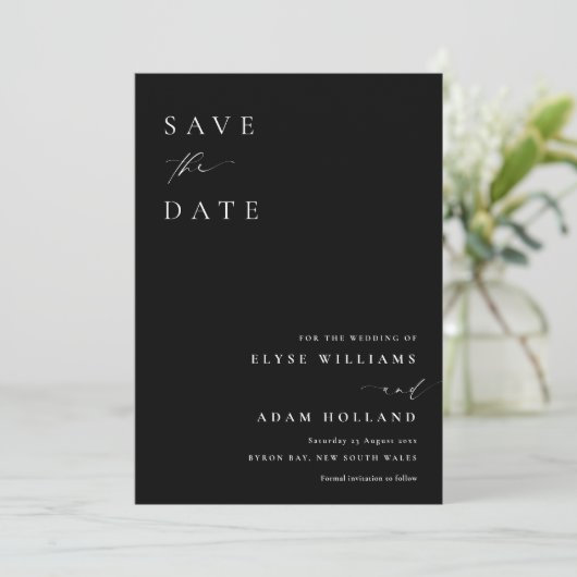 Ellesmere Black Minimalistische bruiloft Save the  Kaart (Staand voorkant)