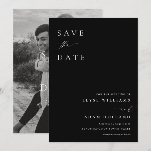 Ellesmere Black Minimalistische bruiloft Save the  Kaart (Voorkant / Achterkant)