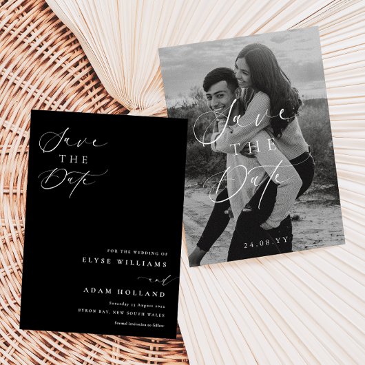 Ellesmere Black Minimalistische bruiloft Save the  Kaart