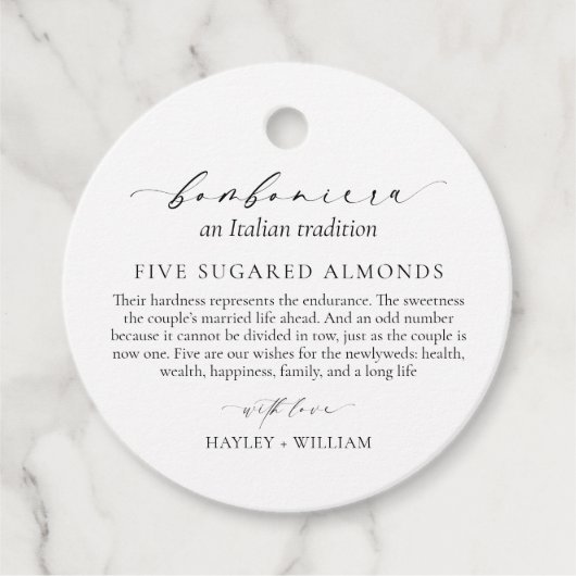 Ellesmere Een Italiaanse traditie 5 gesuikerde ama Bedankjes Labels (Voorkant)