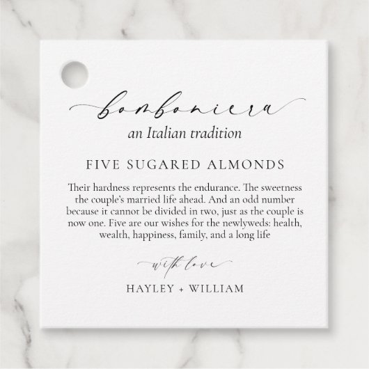 Ellesmere Een Italiaanse traditie 5 gesuikerde ama Bedankjes Labels (Voorkant)