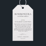 Ellesmere Een Italiaanse traditie 5 gesuikerde ama Cadeaulabel<br><div class="desc">Deze gesuikerde amandelen bruiloft gunst labels hebben een minimalistisch ontwerp en kalligrafie kopje. Personaliseer de labels met uw namen,  de scriptkop kan niet worden bewerkt. Voor meer geavanceerde aanpassingen van dit ontwerp selecteert u de knop "Aanpassen" hierboven.</div>