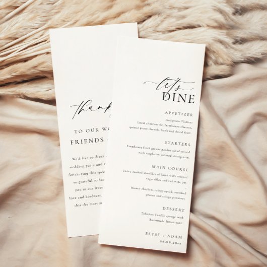 Ellesmere Minimalist Wedding Long Menu & Bedankt