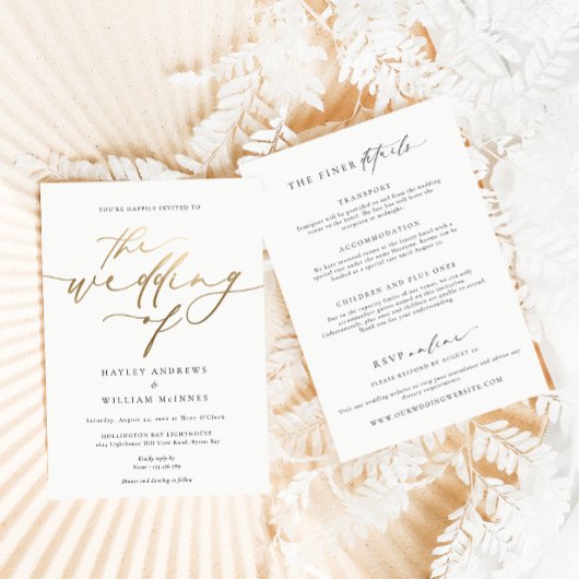 Ellesmere Minimalistische bruiloft en details Folie Uitnodiging