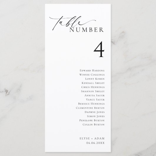 Ellesmere Minimalistische Tafelkaart Met Gastnamen Menu (Voorkant)