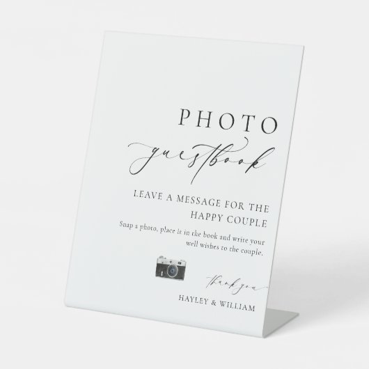 Ellesmere Modern Minimal Photo Guestbook Sign Reclamebord Met Voetstuk (Voorkant)