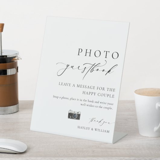 Ellesmere Modern Minimal Photo Guestbook Sign Reclamebord Met Voetstuk (Insitu)