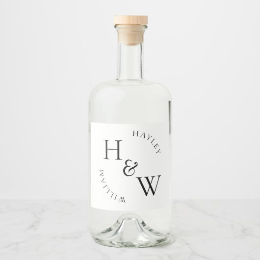 Ellesmere Monogram Trouwgunst Likeurfles Etiket (Voorkant)