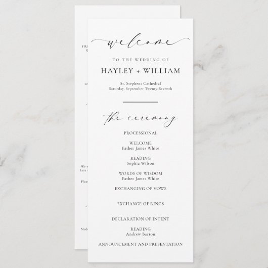 Ellesmere Wedding Ceremony Programma Programmakaart (Voorkant / Achterkant)