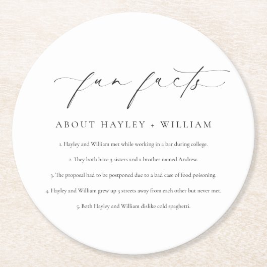 Ellesmere Wedding Fun Facts Ronde Kartonnen Onderzetter (Voorkant)