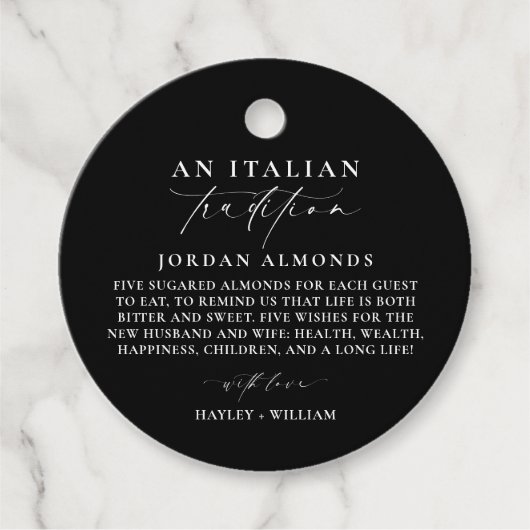 Ellesmere Zwarte Italiaanse traditie Suikeramandel Bedankjes Labels (Voorkant)